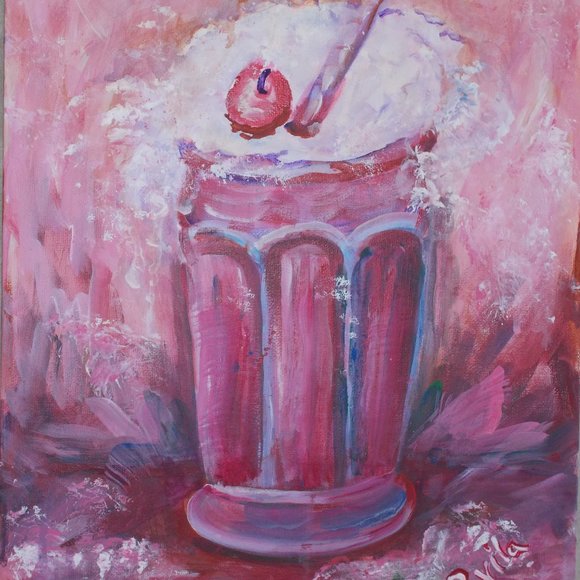 By Texas Artist Davila Other - Original "Pink Cherry Soda" acrylic painting by Davila, 11"x14"